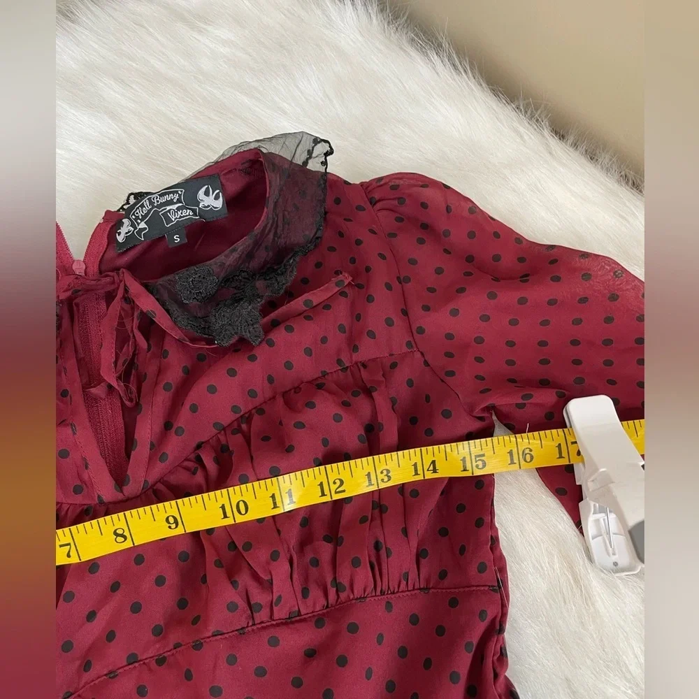Hell Bunny Vixen retro polka dot Burgundy Dress small - Picture 7 of 12